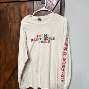Cream Long Sleeve Tee with Colorful Text